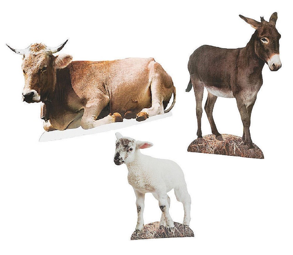 3-PC Photo Realistic Nativity Animals Cardboard Stand-Ups Steer Lamb Donkey #337