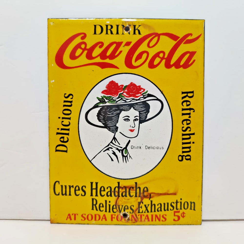 Vintage Coca-Cola Porcelain Enamel Sign: Delicious & Refreshing Soda, 8