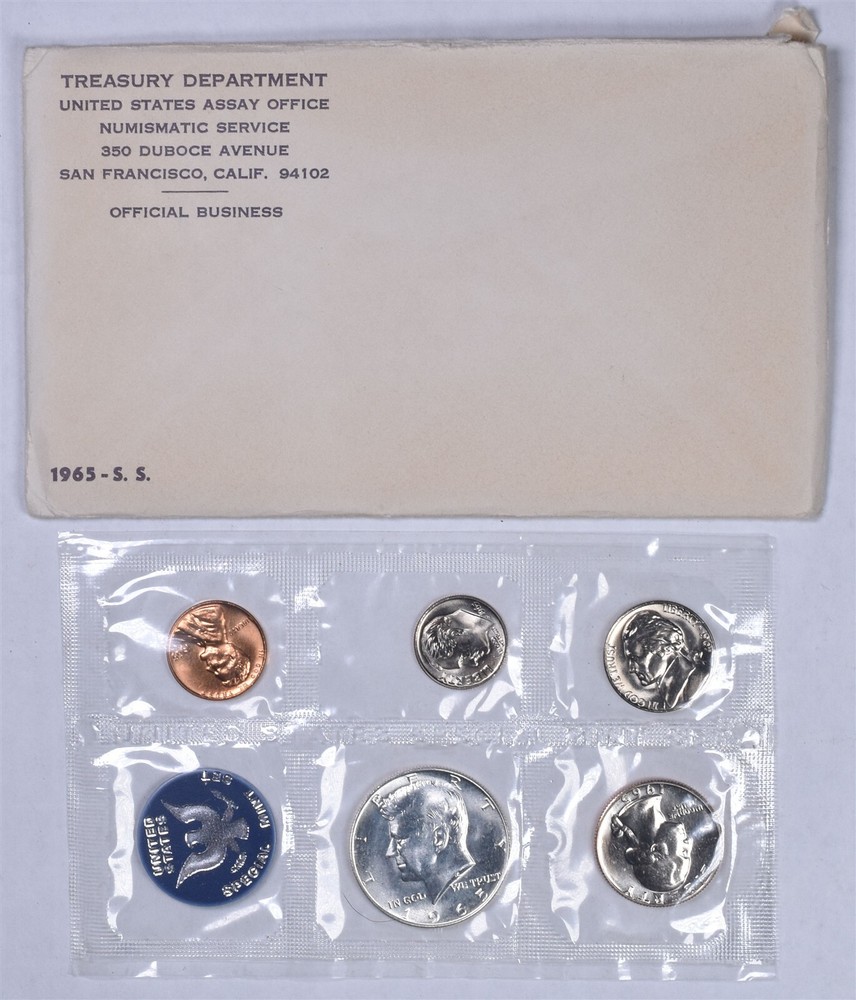 1965 SMS US Mint 5-Coin Uncirculated Set with Original Envelope