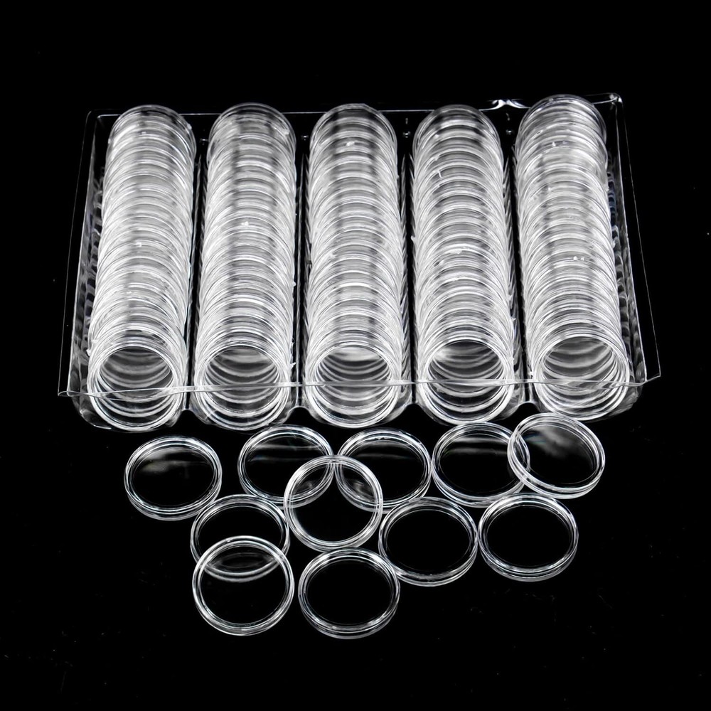 100Pack Coin Holder 25mm Clear Capsules Storage Box Display Case for US Quarters