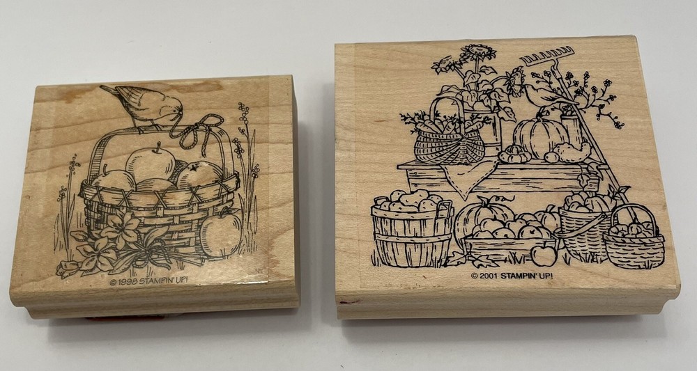 Stampin’ Up! Mounted Rubber Stamp Basket Of Apples 98 & Fall Feast 2001.