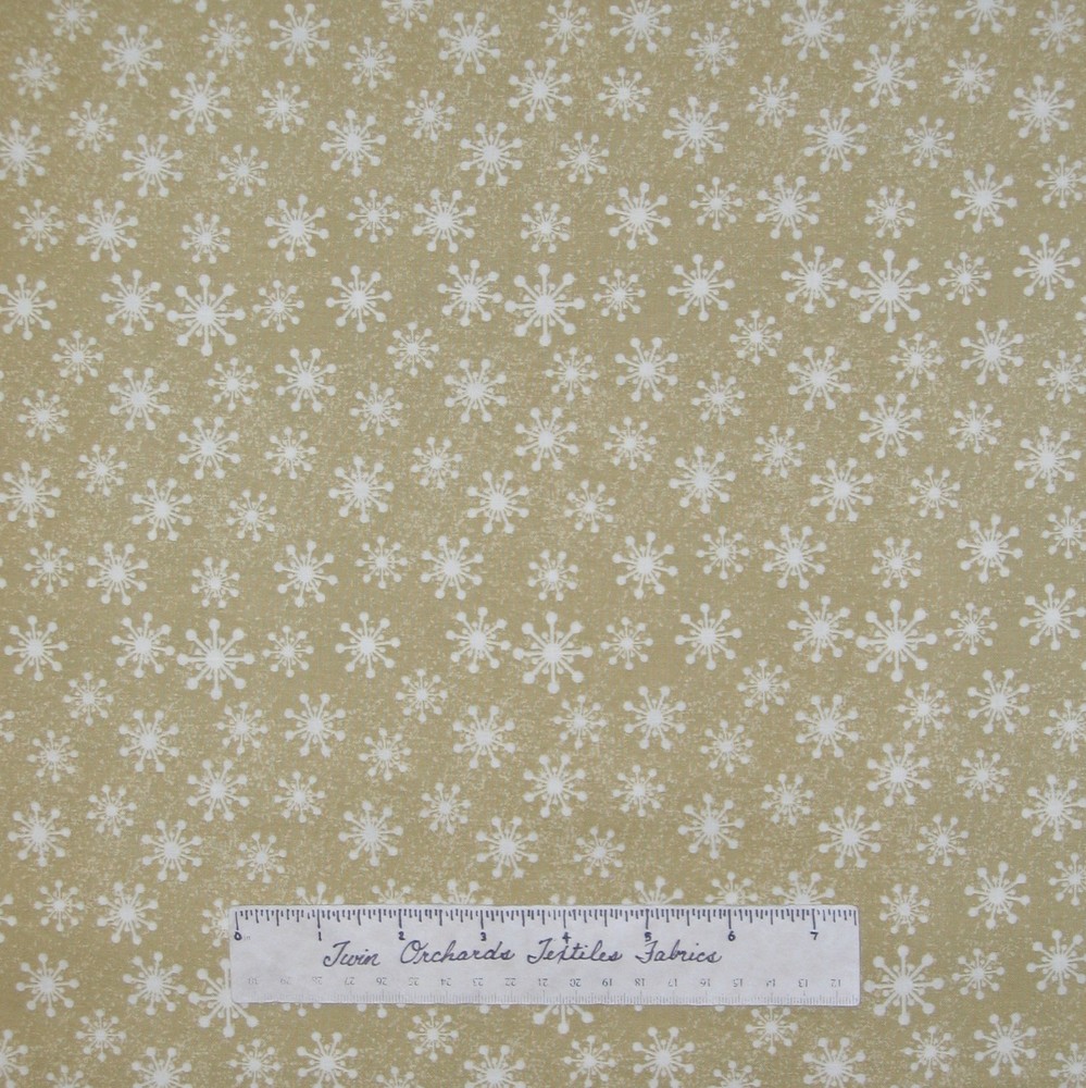 Christmas Tree Glitz Fabric - Off White Snowflakes on Tan - AE Nathan YARD