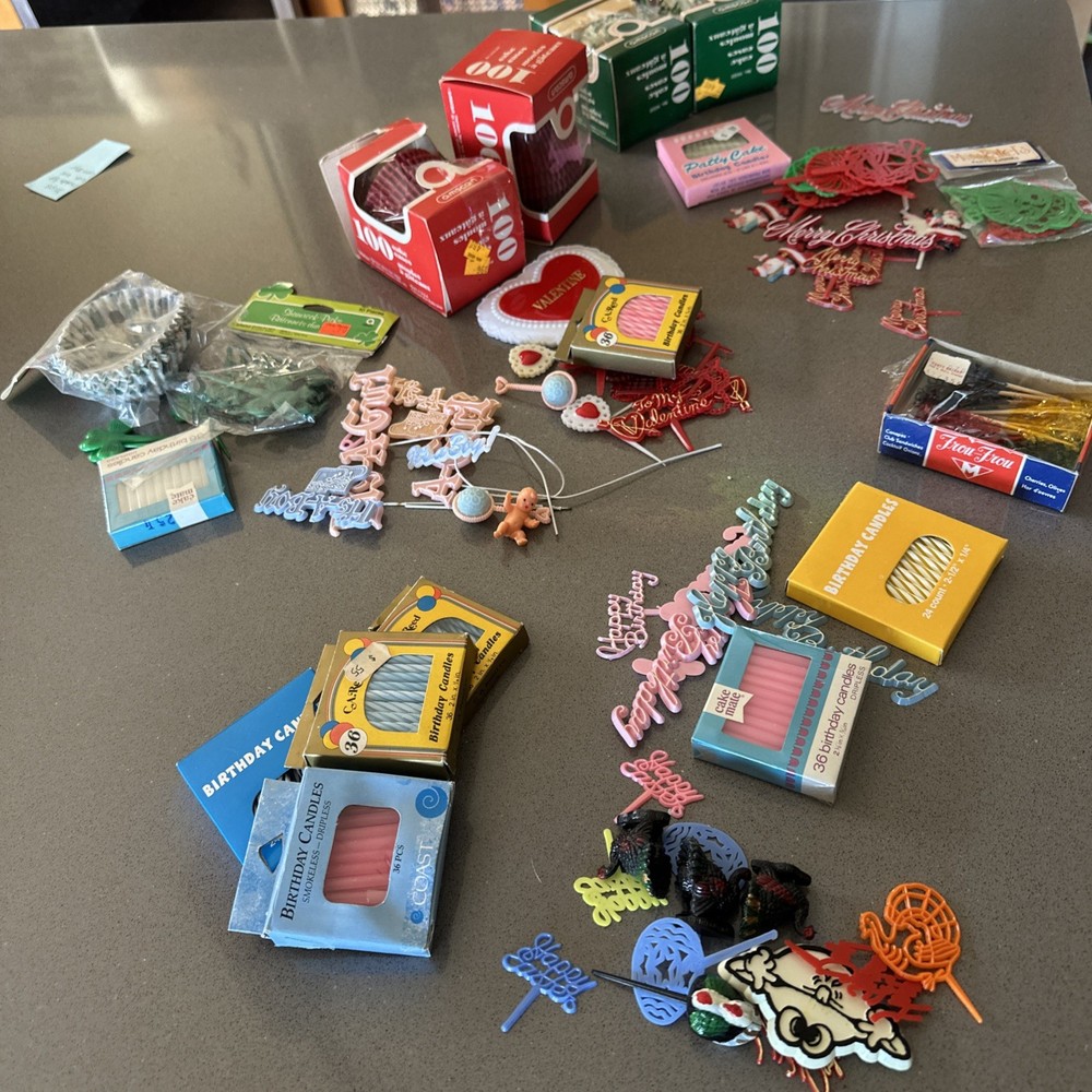 Huge Lot Of Vintage Cake & Cupcake Toppers & Decorations! All Occasions! Wedding