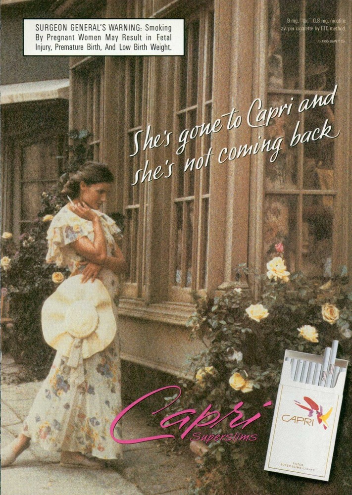 CAPRI Cigarettes Magazine Print Ad FILTER SUPER SLIMS Lights 1990's 1pg 1995