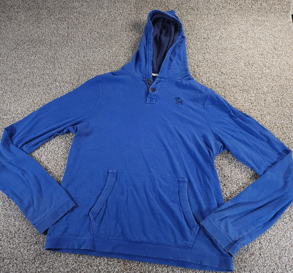 Vintage Abercrombie & Fitch Muscle Hoodie Moose Logo XL Blue Henley Hoodie Y2K-image