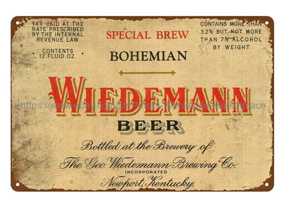 Vintage WIEDEMANN BEER Metal Tin Sign Retro Wall Art Decor