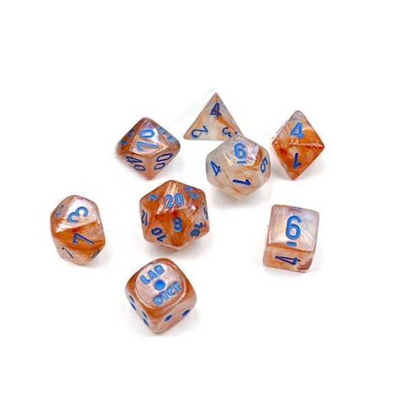 Poly 7 Set: Borealis Rose Gold/light blue Luminary 7-Die Set Lab Dice