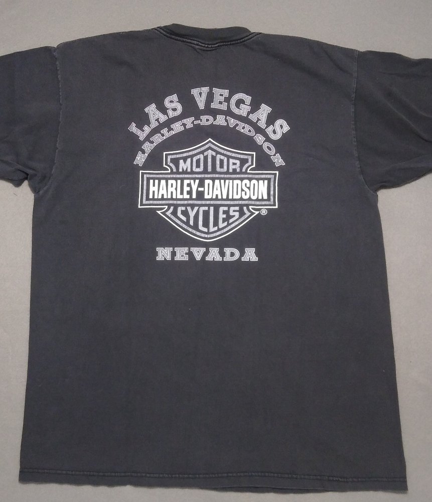 Vintage Harley Davidson T Shirt Mens XL Black Las Vegas Nevada Motorcycles FLAWS
