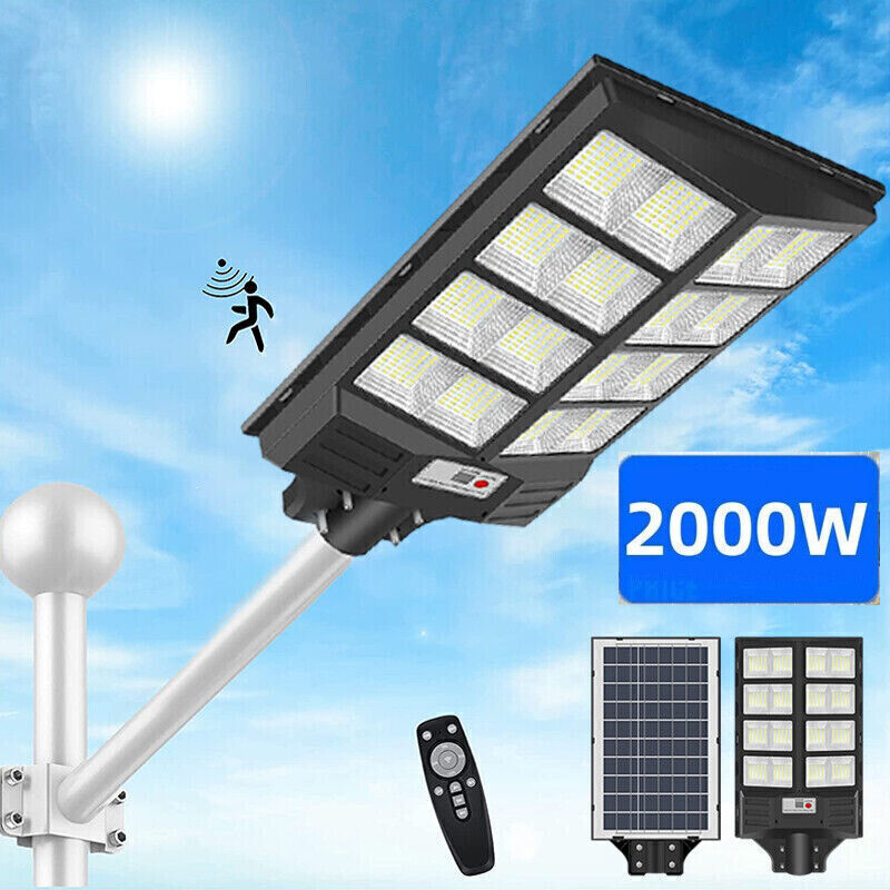 Outdoor Commercial 2000W LED Solar Street Light IP67 Dusk-to-Dawn Road Lamp US