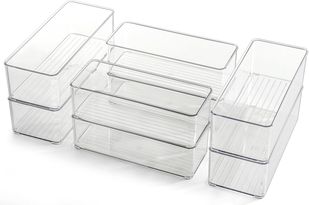 8 Pack Clear Plastic Drawer Organizers Set Stackable Deep Drawer Organizer For