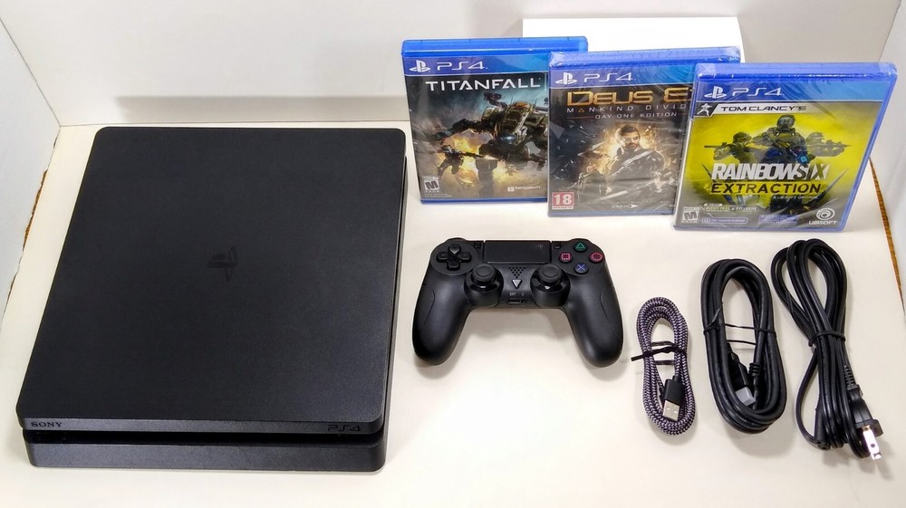 PlayStation 4 Slim 1TB Console, NEW Controller, 3 Games & Cables. TAKE A LOOK!