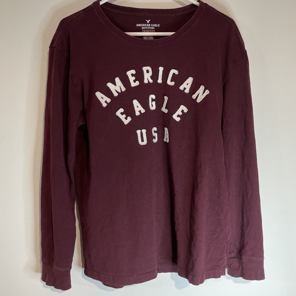 American Eagle Medium Long Sleeve Active Flex Shirt Mens Burgundy