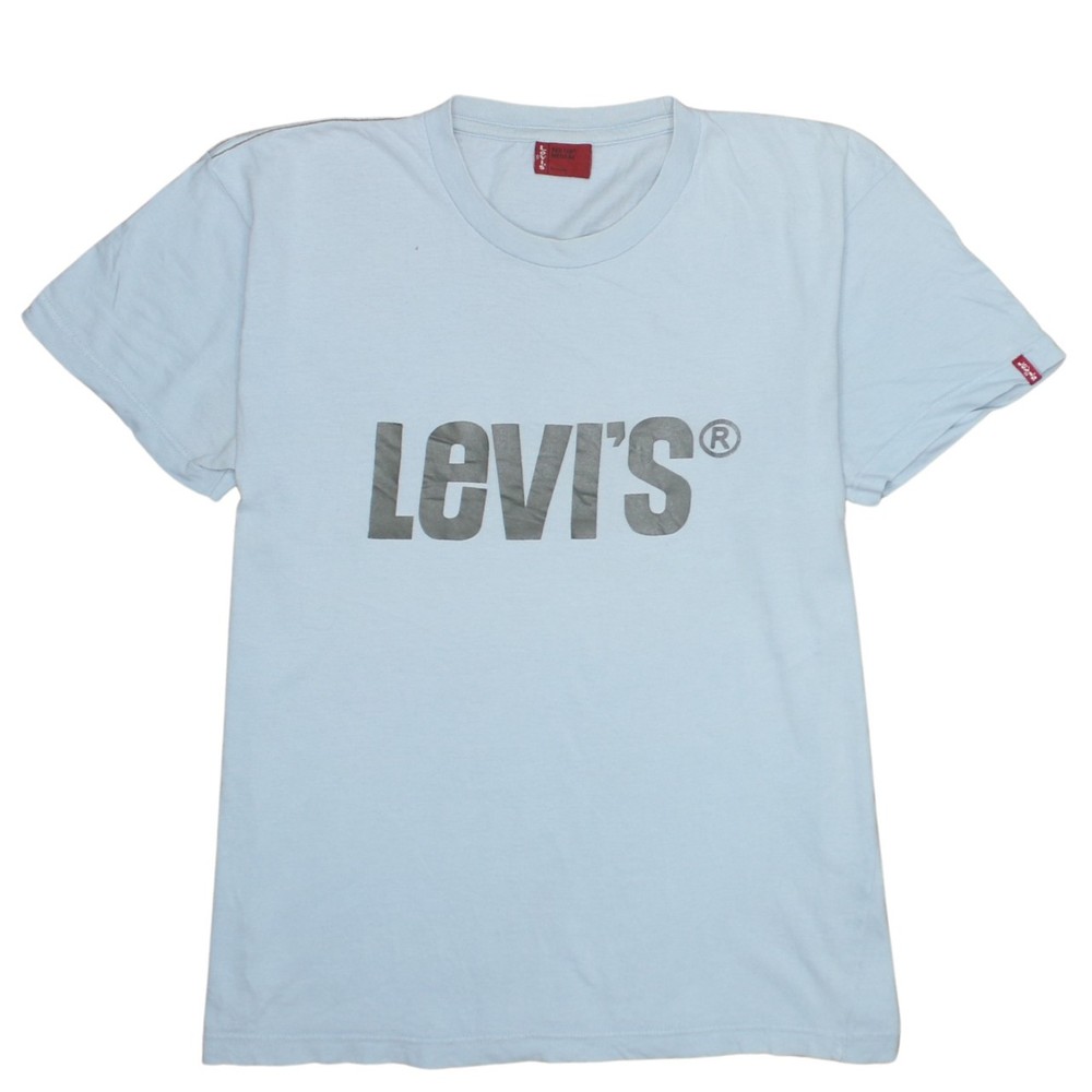 Levis Mens T Shirt Light Blue Cotton Graphic Logo Print Streetwear Tee Top M