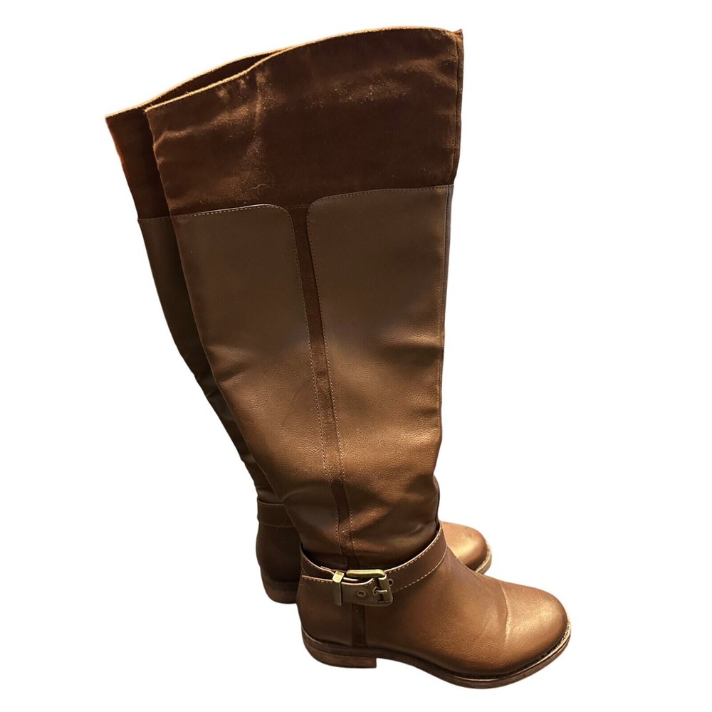 Shoedazzle Brown Faux Leather Side Zip Knee Boots Size 6