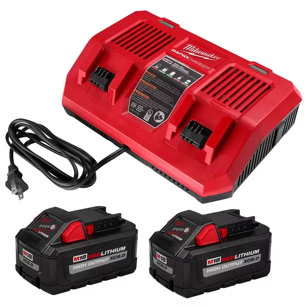 MILWAUKEE M18 18V Lithium-Ion Dual Bay Rapid Battery Charger W/ (2) 8Ah HIGH OUT