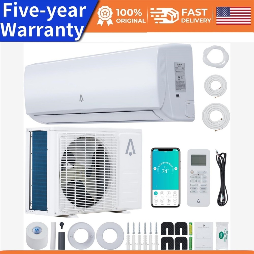 💹12000 BTU Air Conditioner Ductless Mini Split Heat Pump 19 SEER2 AC 220V 1 Ton