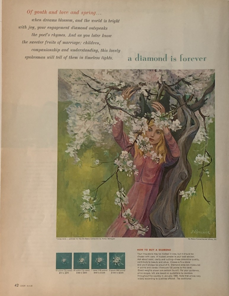 1965 De Beers Diamond Is Forever PRINT AD Young Love - Anton Refregier VTG 1960s