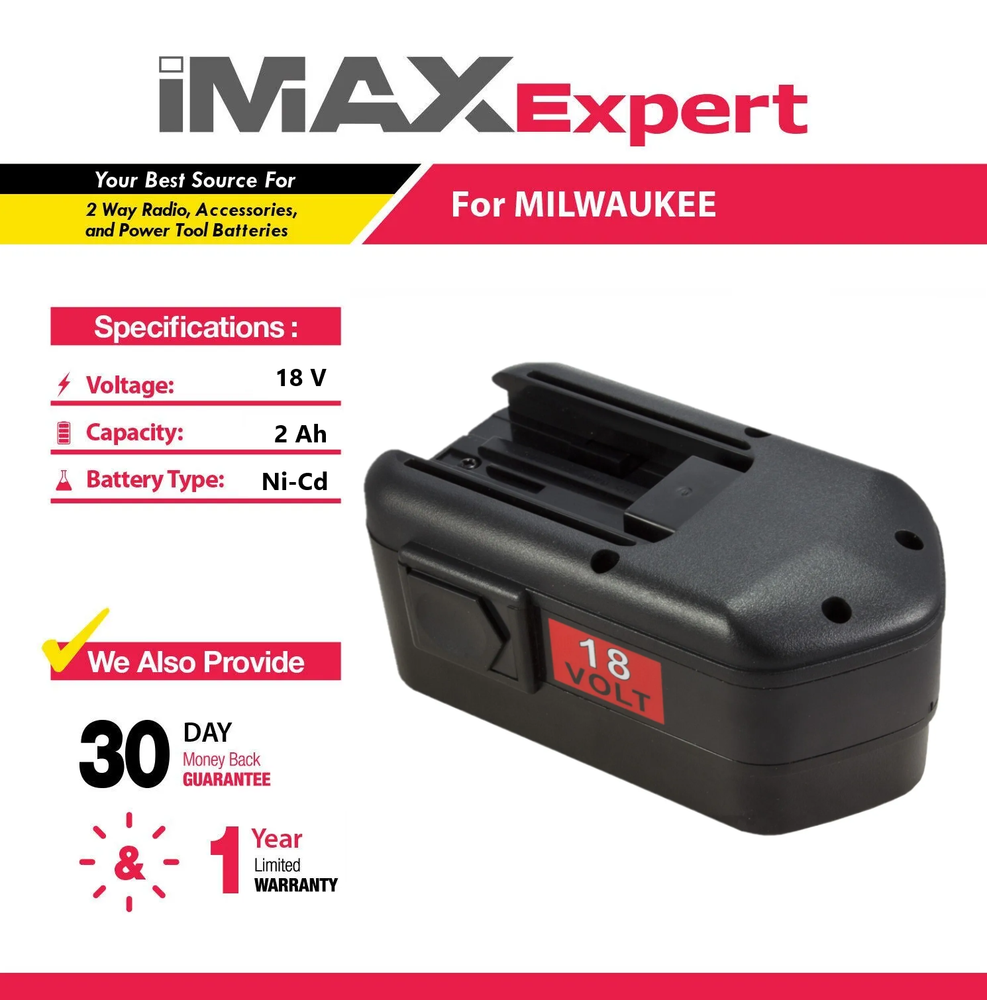 18V 2Ah NiCd Battery for Milwaukee 48-11-2230, 48-11-2200, 48-11-2232