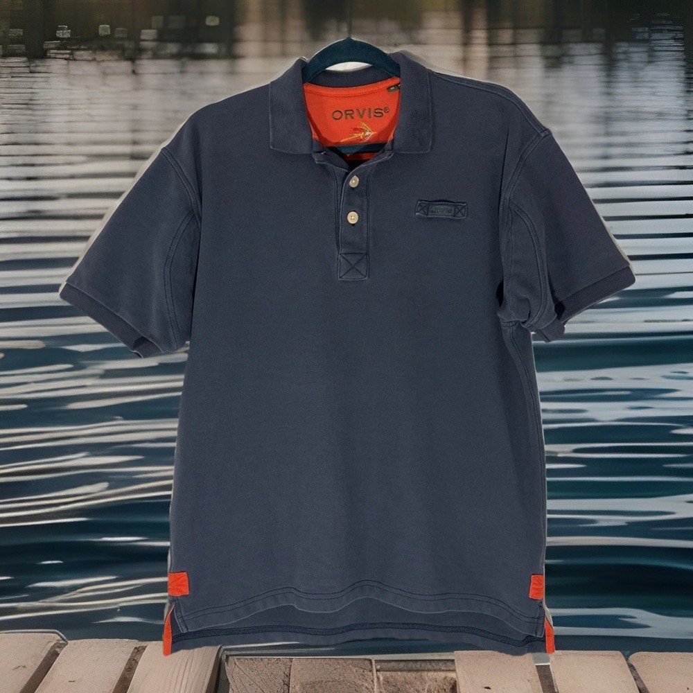 Orvis Signature Polo Heavyweight Embroidered Fly Fishing Logo Men’s Medium Navy
