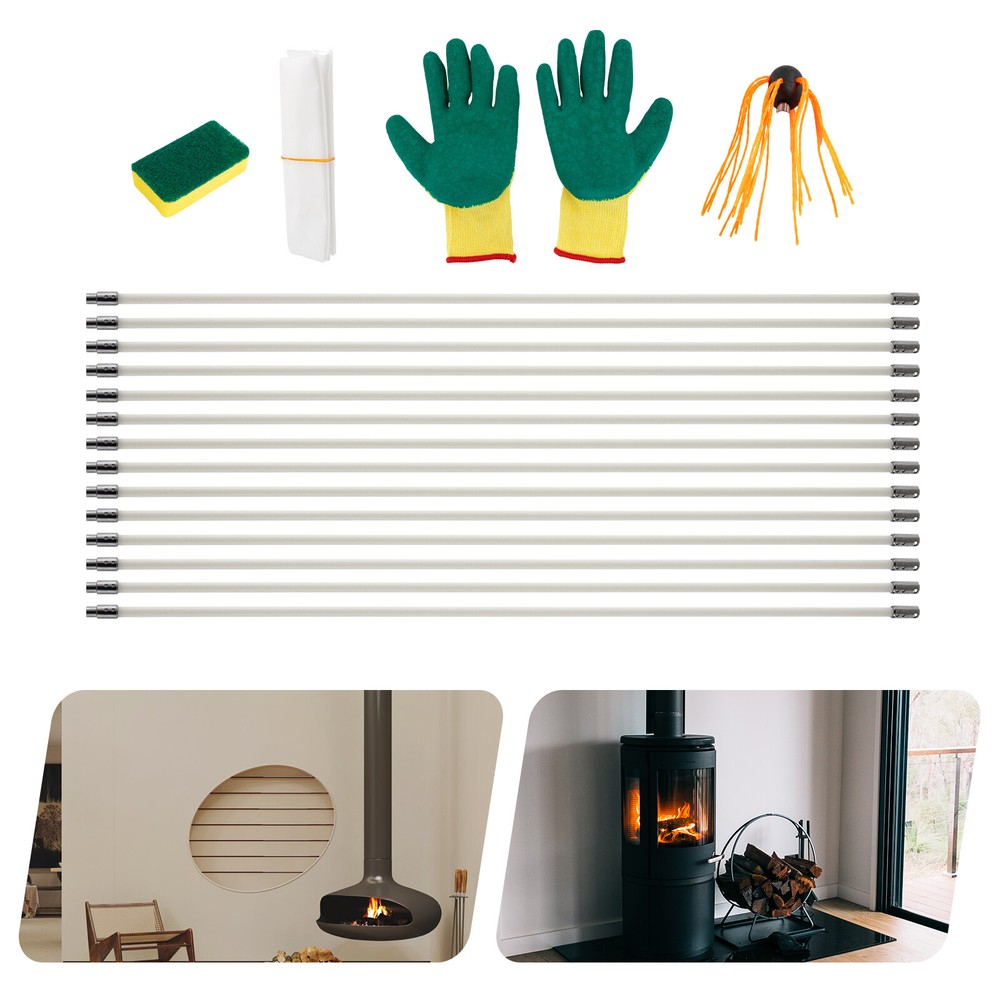 46 Feet Chimney Sweep Kit, Chimney Cleaner, Chimney Cleaning Tools, 14 Rods Set