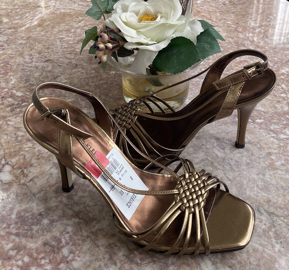 Anne Klein Akaplik Womens Gold Patent Leather Open Toe Heel Sandals Size 8M-image