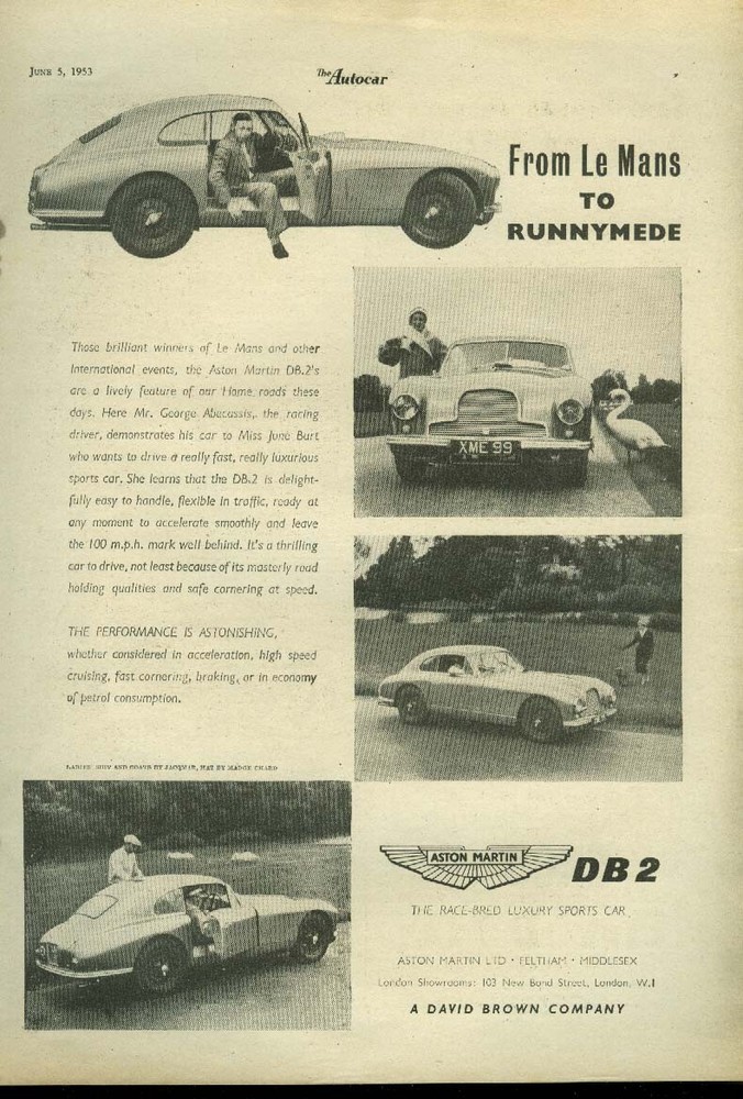 From Le Mans to Runnymede Aston Martin DB-2 ad 1953