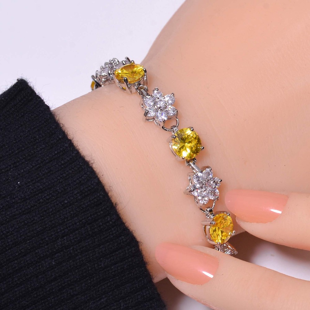 Yellow Sapphire & CZ Simulated 925 Silver Tennis Bracelet 7.99