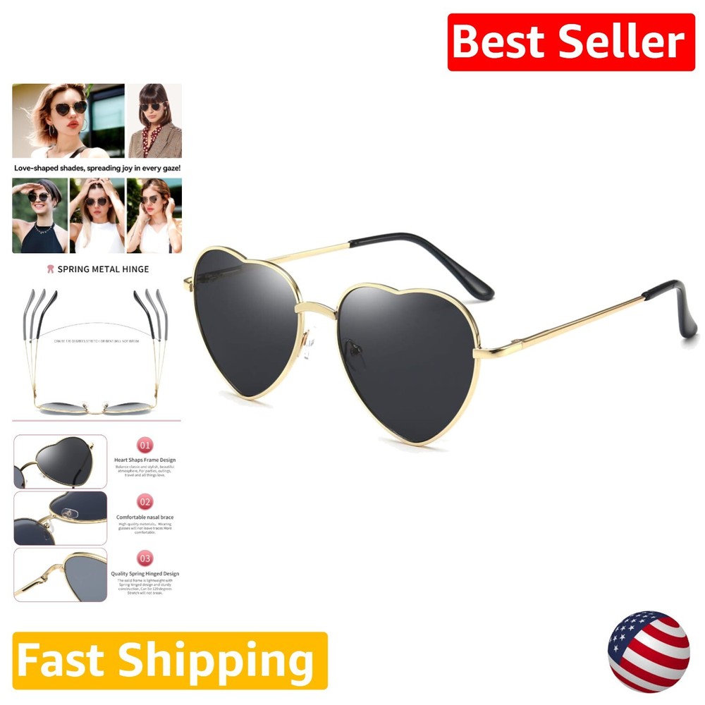 Trendy Gold Polarized Heart Sunglasses for Women Chic Mirror Lenses