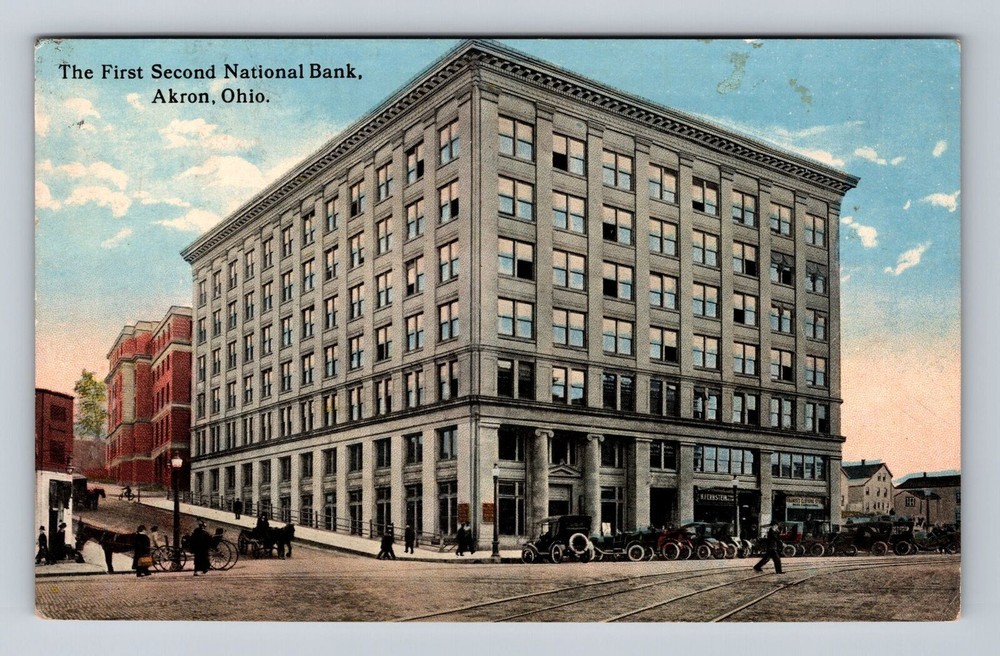 Akron OH-Ohio, First Second National Bank, Antique, Vintage c1914 Postcard