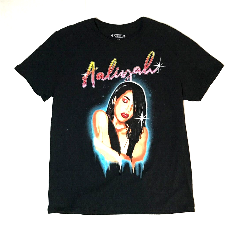 Aaliyah Old School R&B T-Shirt Music Graphic Print Tee Black size LARGE-image