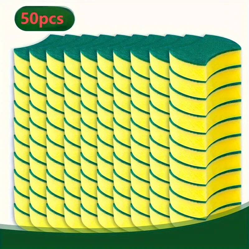 50pcs Premium Double-Sided Cleaning Sponges - Durable, Non-Scratch & Super Absor