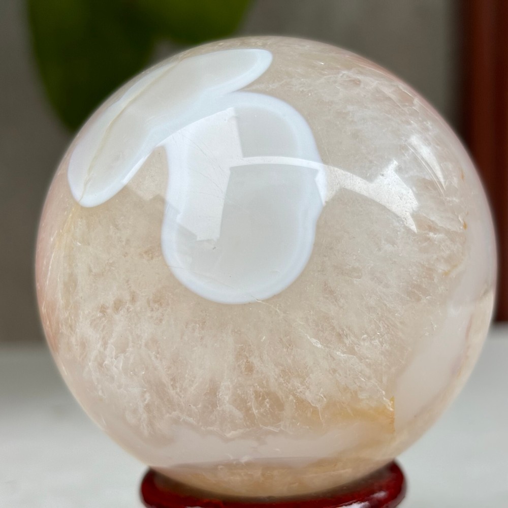 324g Natural Sakura Agate Quartz Sphere Crystal Ball Reiki Healing Decoration