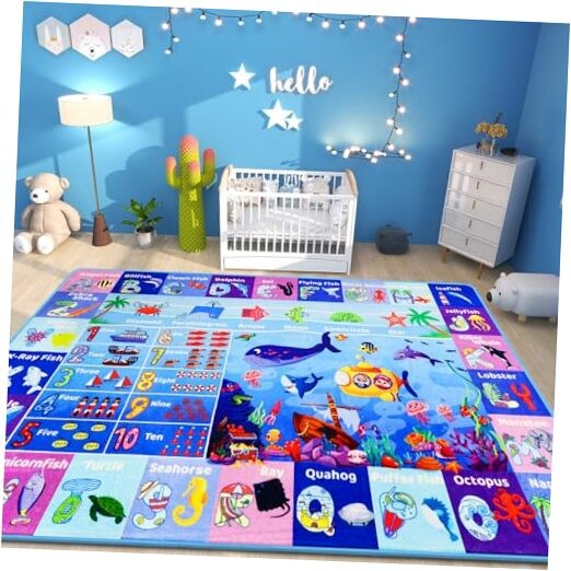ABC Kids Playroom Rug 59x78.7 Ocean Alphabet Sea Mat for Babies-image