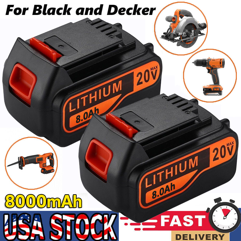 2Pack 20V Lithium-ion Battery for BLACK+DECKER 20 Volt LBXR20 LBX20 LB20 8000mAh