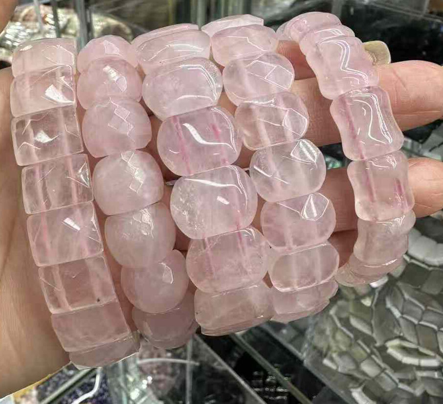 5pcs Natural Rose Quartz Gems Bracelets Chakra Reiki Healing Amulet