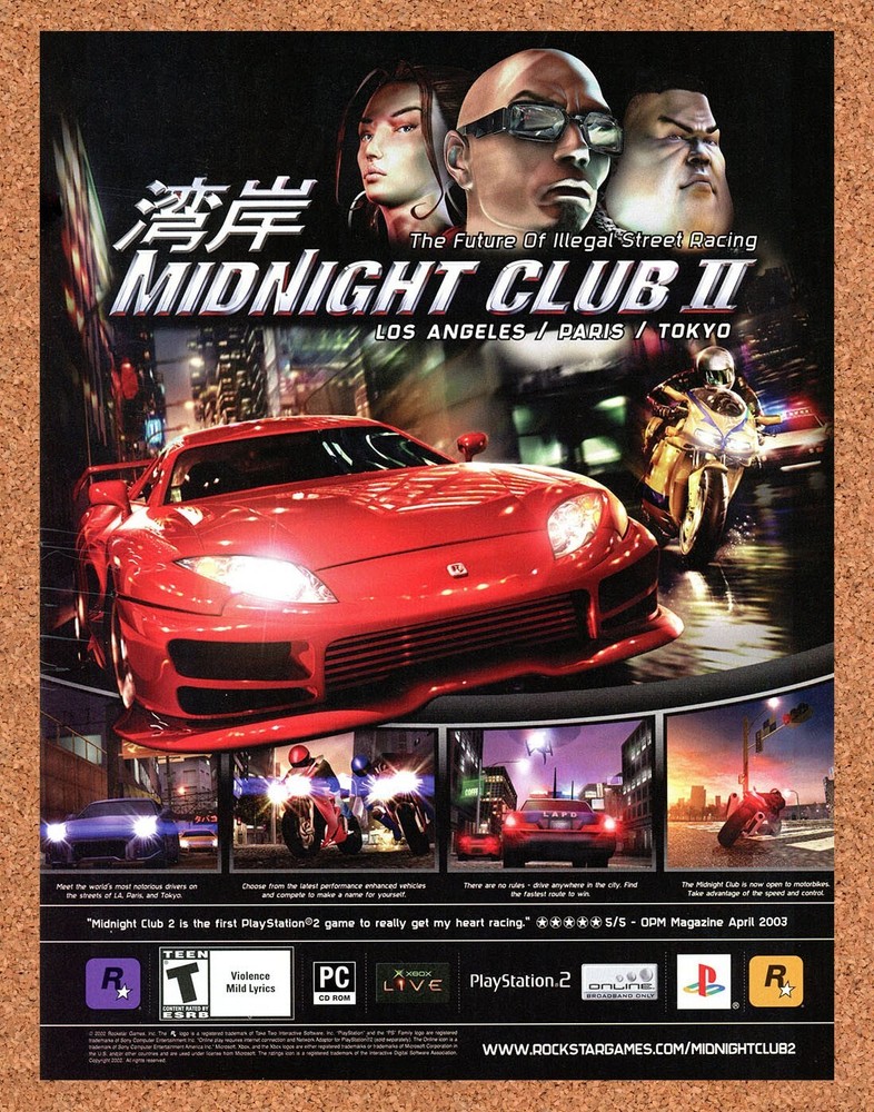 Authentic 2003 Rockstar Midnight Club II PS2 Original Print Ad Promo-image