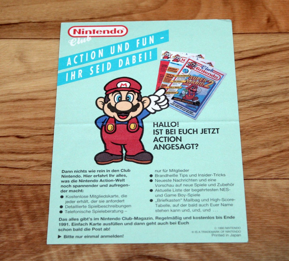 1990 Club Nintendo Promo Ad Card Membership Postcard Super Mario Bros. 2 Vintage-image