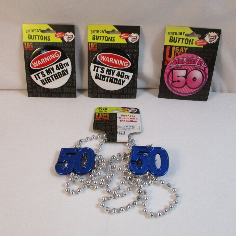 Birthday Party Buttons Bead Necklace Set 40th 50th Set of 4 Adult Women New