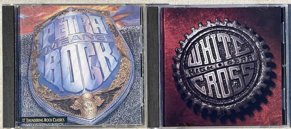 PETRA MEANS ROCK & WHITE CROSS HIGH GEAR - 2 USED CHRISTIAN HARD ROCK METAL CDS