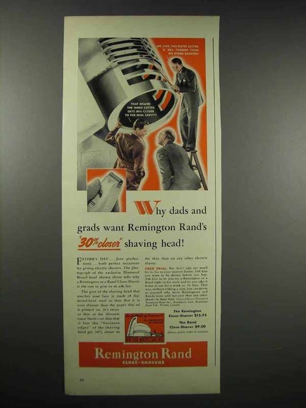 1939 Remington and Rand Close-Shavers Ad - Dads Grads
