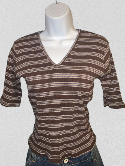 Vintage 90s/Y2K Arizona Jean Co. Ribbed Striped V-Neck Top - Size Medium