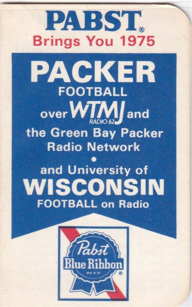 1975 Green Bay Packers NFL Football Pocket Schedule- Pabst Beer