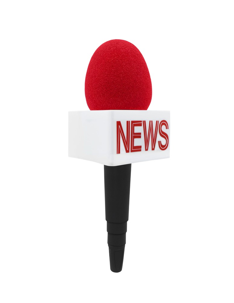 Fake News Reporter Microphone Mic Flag Cube Plastic Cordless Costume Prop