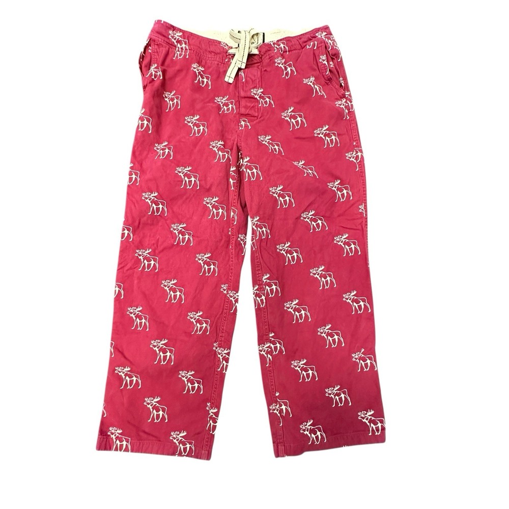 Abercrombie & Fitch Pants Mens L Red Flannel Moose Sleepwear Vintage Y2K-image