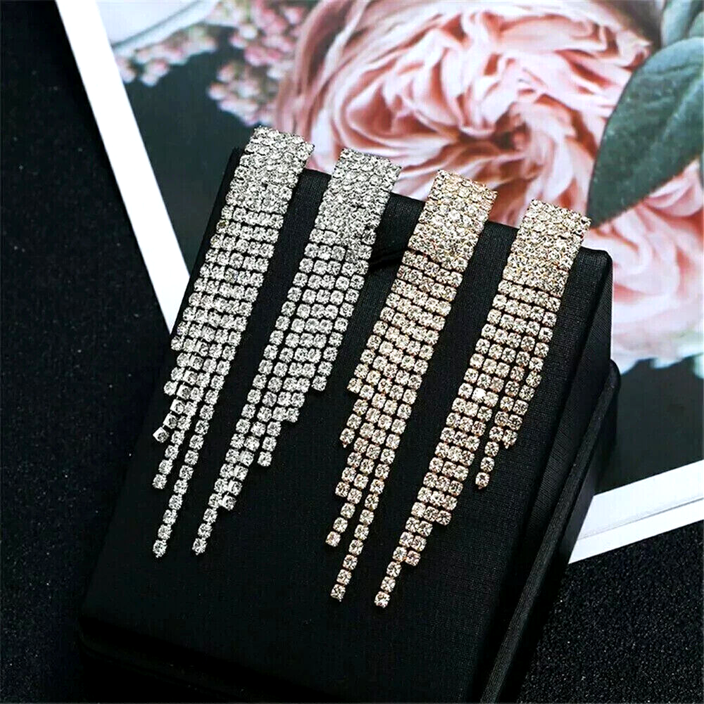 Sexy Rhinestone Crystal Tassel Drop Earrings for Women Bridal Party Gift