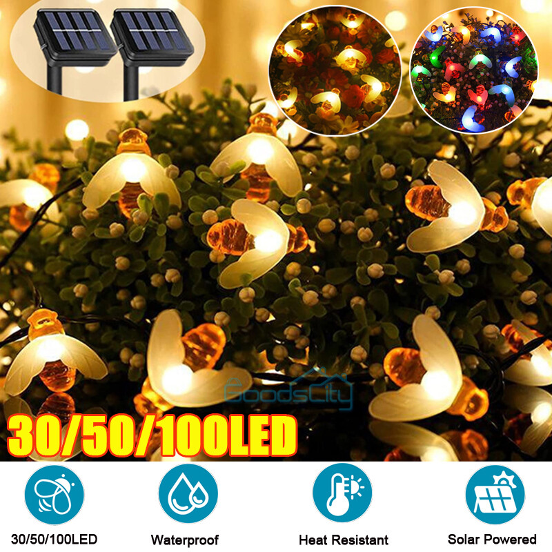 Cadena De Luces abeja Solares 100LED Tira Luz Solar Para Exterior Jardin Navidad-image