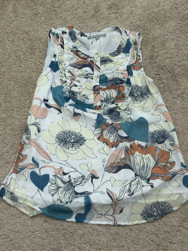 Daniel Rainn Womens Shirt Size Medium Multicolor Floral Print Ruffles Flowy