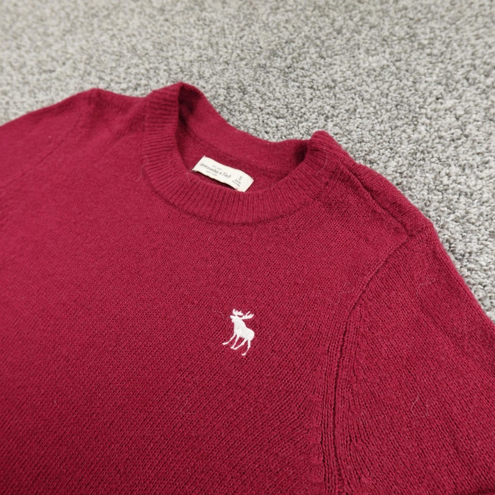 Abercrombie Fitch Sweater Womens S Red Wool Blend Pullover Crewneck Moose Y2K-image