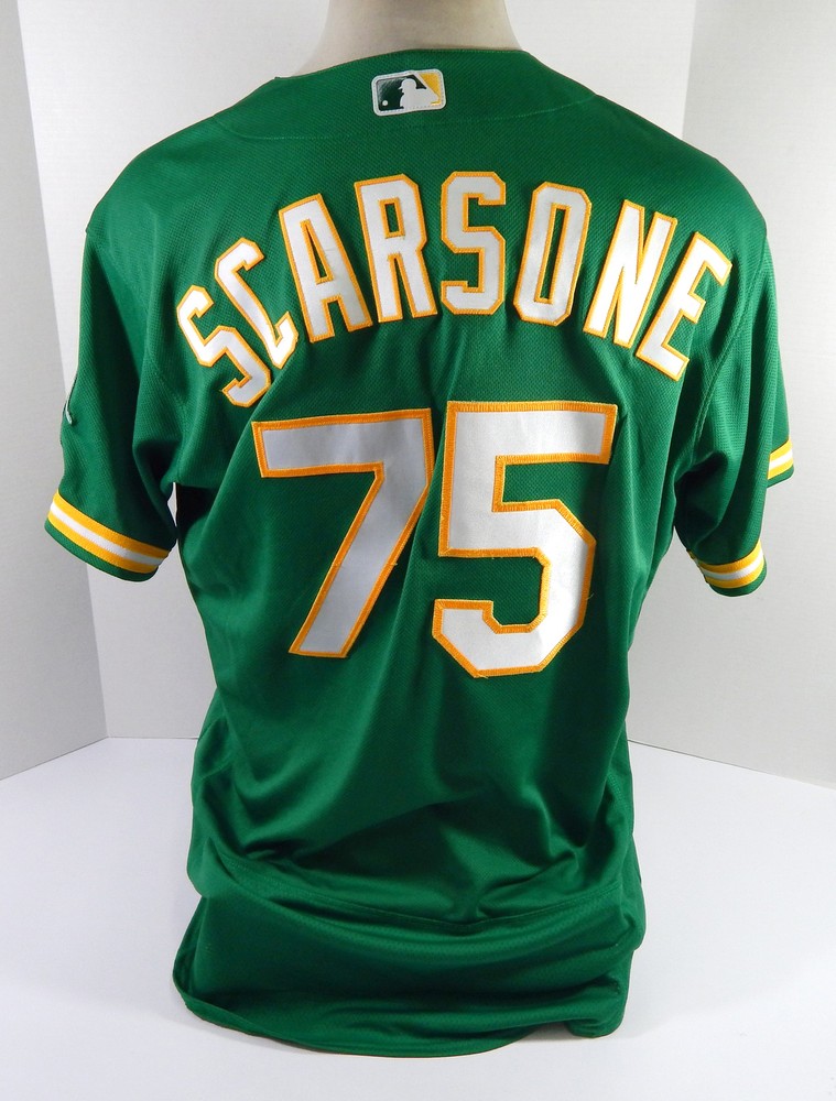 2021 Oakland Athletics Steve Scarsone #75 Game Issued P Used Kelly Green Jersey4