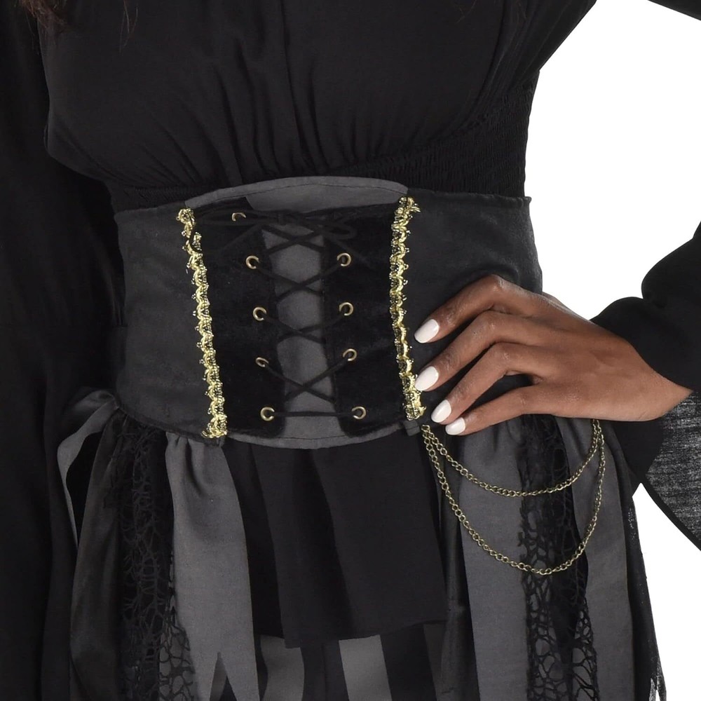 Pirate Wench Waist Cincher Black Fancy Dress Halloween Adult Costume Accessory